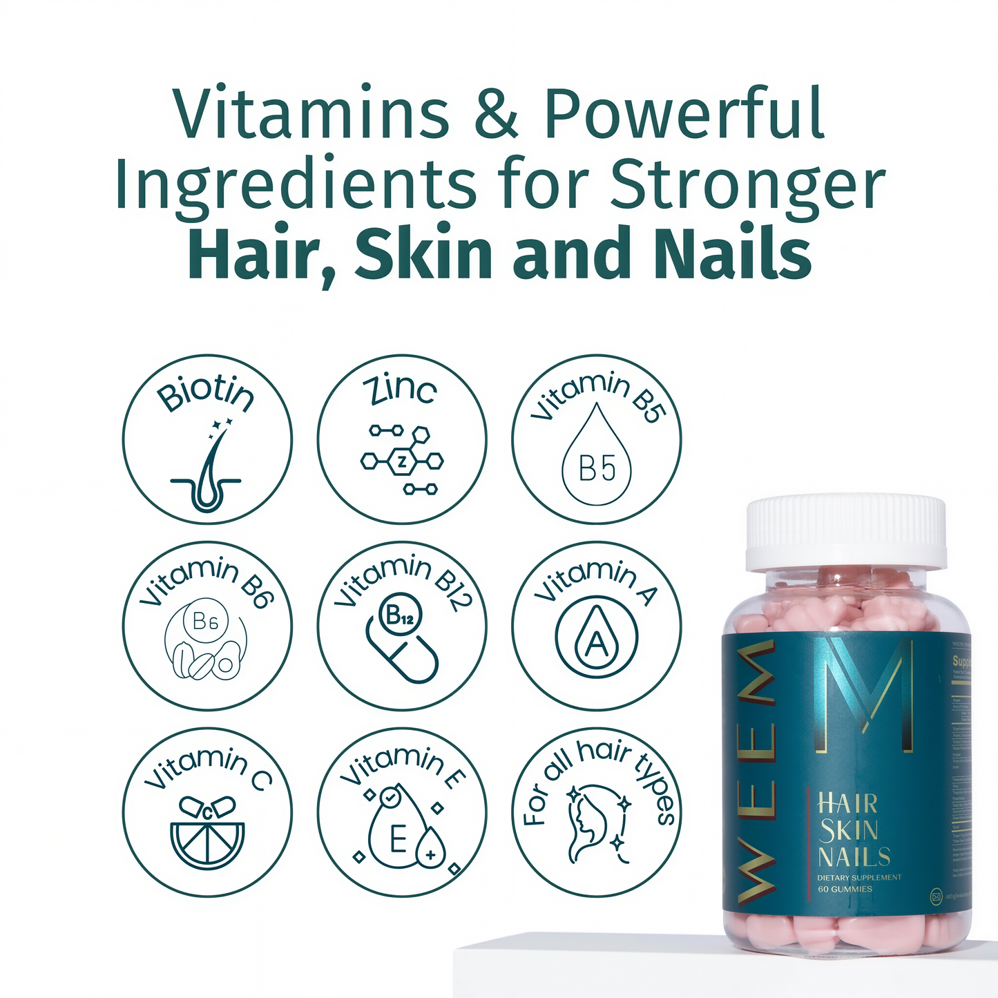 WEEM Hair Skin and Nails Gummies 60 ct